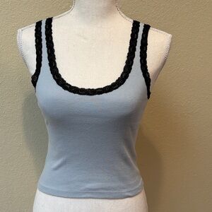 John Galt Light Blue Tank Top with Black Lace Trim